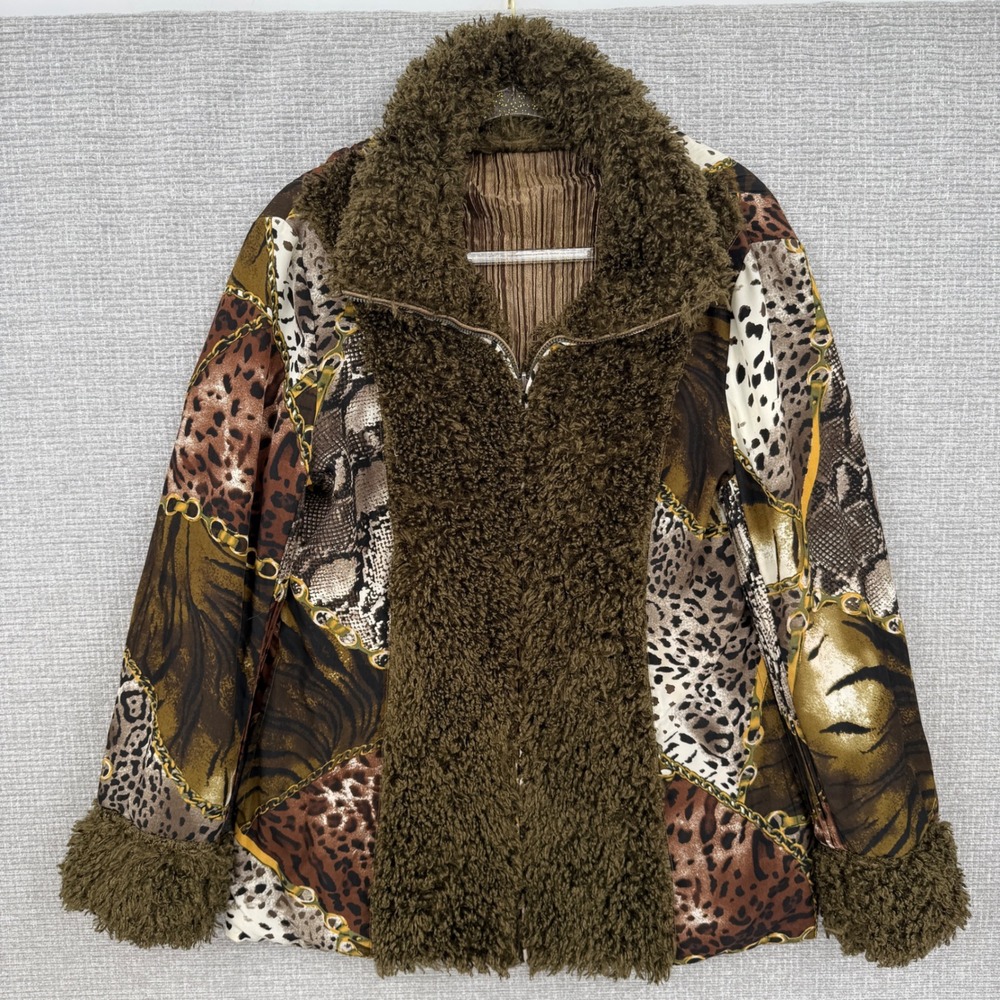 Lindi Penny Lane Women's Sz M Animal Y2K‎  Faux Fur Zip Up Jacket Reversible